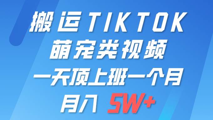 一键搬运TIKTOK萌宠类视频 一部手机即可操作 所有平台均可发布 轻松月入5W+网赚项目-副业赚钱-互联网创业-资源整合小白项目资源网